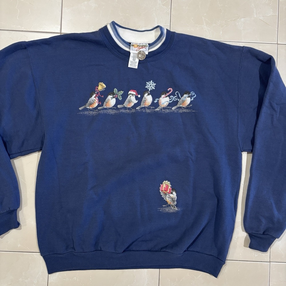 Vintage Morning Sun Sweater Women's M Made In USA Birds Winter Nature 90s Y2K